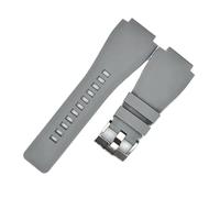 FYXT Cinturino For Orologio In Gomma Morbida Compatibile Con La Serie Bell & Ross BR-01 BR-03 Bocca Convessa Nera 24x35 Mm(Grey,24X35MM_SILVER BUCKLE)