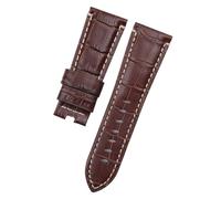 FYXT Cinturino for orologio in vera pelle di coccodrillo e bambù da 24 mm 26 mm, compatibile con cinturino PAM441, bracciale con fibbia a farfalla(Brown Yellow Line,24MM WITH LOGO_SILVER BUCKLE)