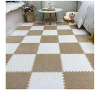 FYYSJW 20 Pezzi Tappetini In Schiuma Di Peluche,12"X12"X0.4" Playmat Shaggy DIY tagliabile Tappeto,Tappetini Quadrati, Molto Adatto per Camera Da Letto, Sala Giochi, Sala di studio,Apricot+white