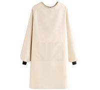 FYYSJW Beige,41" W*37" Grembiuli da Cucina con Tasche, Grembiule da Cuoco Unisex A Maniche Lunghe, Salopette Impermeabile per Cucinare, Pulire E Lavorare