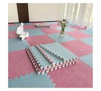 FYYSJW Tappetino da Pavimento in Schiuma di Lino A Puzzle da 12 Pezzi, Piastrelle Ad Incastro Spesse 30 X 30 Cm con Bordo, Tappeti Quadrati per Pavimenti del Soggiorno,Pink+Light Blue