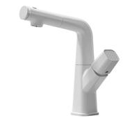 Fzaqwen Rubinetto Estraibile Lavabo Miscelatore Monocomando Collo d'Oca Uscita Girevole Estrazione con Sollevamento Corpo, Bianco Elegante, Moderno Minimalista