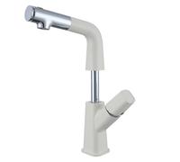 Fzaqwen Rubinetto Estraibile Lavabo Miscelatore Monocomando Collo d'Oca Uscita Girevole Estrazione con Sollevamento Corpo, Cromo E Bianco, Moderno Minimalista