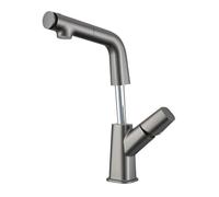 Fzaqwen Rubinetto Estraibile Lavabo Miscelatore Monocomando Collo d'Oca Uscita Girevole Estrazione con Sollevamento Corpo, Grigio Canna Di Fucile, Moderno Minimalista