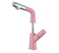 Fzaqwen Rubinetto Estraibile Lavabo Miscelatore Monocomando Collo d'Oca Uscita Girevole Estrazione con Sollevamento Corpo, Cromo E Rosa, Moderno Minimalista