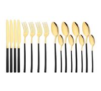 FZBANG 16Pcs Black Gold Cutlery Set Stainless Steel Tableware Mirror Knife Fork Spoon Dinnerware Set Kitchen Flatware