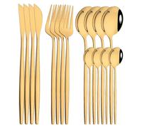 FZBANG 16Pcs Blue Silver Dinnerware Stainless Steel Cutlery Set Knife Fork Tea Spoon Dinner Flatware Set Kitchen Tableware