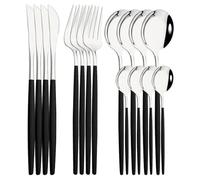 FZBANG 16Pcs Blue Silver Dinnerware Stainless Steel Cutlery Set Knife Fork Tea Spoon Dinner Flatware Set Kitchen Tableware