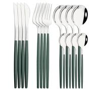 FZBANG 16Pcs Blue Silver Dinnerware Stainless Steel Cutlery Set Knife Fork Tea Spoon Dinner Flatware Set Kitchen Tableware