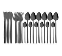 FZBANG 24Pcs Gold Cutlery Set 18/10 Stainless Steel Dinnerware Knife Fork Coffee Spoon Teaspoon Tableware Set Western Kitchen Flatware