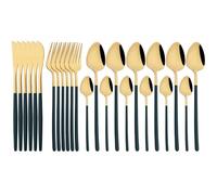 FZBANG 24Pcs Gold Cutlery Set 18/10 Stainless Steel Dinnerware Knife Fork Coffee Spoon Teaspoon Tableware Set Western Kitchen Flatware