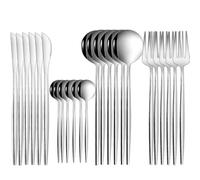 FZBANG 24pcs Gold Dinnerware Set Stainless Steel Steak Knife Fork Coffee Spoon Teaspoon Flatware Dishwasher Safe Kitchen Tablewar