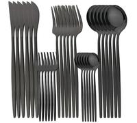 FZBANG 30Pcs Dinnerware Set Stainless Steel Black Tableware Set Knife Fork Spoon Teaspoon Cutlery Western Mirror Kitchen Set