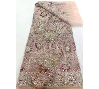 FZBANG Tessuto di Pizzo Africano con Paillettes e Ricamo in Rete di Perline per Abiti da Sposa e da Festa da Donna, ultimo Design, 5 Iarde