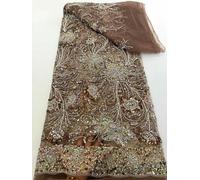 FZBANG Tessuto di Pizzo Africano con Paillettes e Ricamo in Rete di Perline per Abiti da Sposa e da Festa da Donna, ultimo Design, 5 Iarde