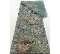 FZBANG Tessuto di Pizzo Africano con Paillettes e Ricamo in Rete di Perline per Abiti da Sposa e da Festa da Donna, ultimo Design, 5 Iarde
