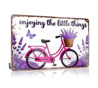 FZFN Cartello con scritta "Man Cave Enjoying The Little Things: A Pink Bicycle with Lavand", in latta, decorazione per la casa da uomo (20 x 30 cm)
