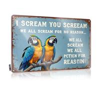 FZFN Cartello decorativo per la casa, coppia di pappagalli appollaiati: un promemoria colorato del nostro comune umano Natu cartello in latta con regole del fratello (30 x 40 cm)