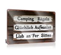 FZFN Cartello di avvertimento in latta in legno con le regole del campeggio in più lingue, decorazione per la stanza dei ragazzi, decorazione per la stanza dei ragazzi e adolescenti (30 x 40 cm)