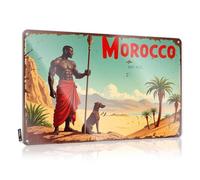 FZFN Cartello per barbecue con avventura marocchina all'aperto: deserto, palme e un guardiano coraggioso, targa in metallo per decorare la casa e il bar (20 x 30 cm)