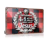 FZFN Cartello per piscina e decorazione per esterni, Natale 4.1, All About Jesus: A Festive Reminder, targa in latta divertente decorativa per camera da letto e porta della camera da letto (20 x 30 cm