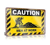 FZFN Caution: Men At Work - Safety First On The Job Site - Decorazione da parete per camera da letto e porta, stile retrò, collezione vintage (20 x 30 cm)