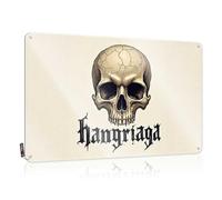 FZFN Decorazione da parete in metallo con teschio con testo gotico "Hangriaga", accessorio per garage per uomo grotta uomo grotta segni per grotte (30 x 40 cm)