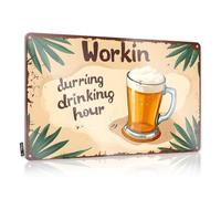 FZFN Decorazione per bar sul retro con scritta "Workin' during Drinking Hour: A Toast To Productivity!", cartello in latta "Things For Boys Room Bar Posters" (30 x 40 cm)