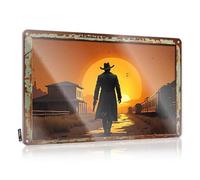 FZFN Decorazioni per porte per camera da letto, tramonto occidentale, cartello in metallo con scritta "A Lone Gunman's Journey" per esterni, decorazione per bar, sport e bar (30 x 40 cm)