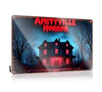FZFN Divertente targa in metallo retrò con scritta "Amityville Horror: A Haunting Night At The Haunted House", targa in metallo decorativa per esterni (30 x 40 cm)