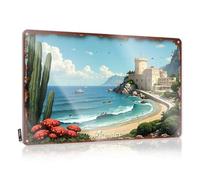 FZFN Divertente targa in metallo retrò Monaco: un paradiso costiero mediterraneo con castello e mare, targa in latta per piscina e decorazione per esterni (20 x 30 cm)