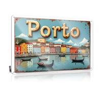 FZFN Funny Home Bar Signs Porto: colorato Riverfront case e barche sull'acqua targa in latta divertente cartello da scrivania con regole del bar (20 x 30 cm)