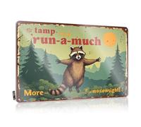 FZFN Funny Home Bar Signs Raccoon Adventure: Run-A-Much In The Forest Targa in latta divertente da scrivania con regole del bar (20 x 30 cm)