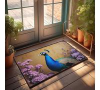 FZFN Home Sweet Home Tappeto a pavone tra lavanda e fiori rosa zerbino scarpe qui tappeto per camera da letto estetica (40 x 60 cm)