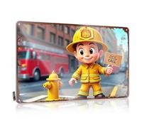 FZFN Men Stuff, Art Funny Accessory Wall Decor, Inappropriate Rustic Metal Tin Sign For Man Cave | Balcone Holiday Gift personalizzato Little Firefighter Ready To Save The Day! (20 x 30 cm)