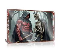 FZFN Necessities Soft Area Farmhouse Signs | A Daring Confrontation: The Red Cloaked Warrior Vs. Death Boho per piscina e soggiorno (20 x 30 cm)