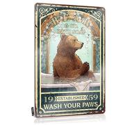 FZFN Placca decorativa da parete vintage per le vacanze, con orso, sapone da bagno Wash Your Paws Old Sweet per la decorazione della casa della taverna (30 x 40 cm)