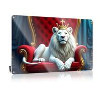 FZFN Placca decorativa rotonda per camera da gioco, idea per dormitorio, un maestoso leone bianco che indossa una corona d'oro siede su un rosso ornato - facile da appendere arte (30 x 40 cm)