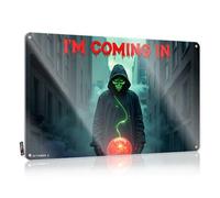 FZFN Segni da bar per uomo con figura spettrale con sfera luminosa in un vicolo urbano cartello in metallo per bar divertente (20 x 30 cm)