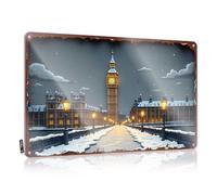 FZFN Stuff For Your Room Snowy Winter Evening in London: A Magical View Of Big Ben Targa in latta Mancave Signs and Decor Vintage Bar Decor (30 x 40 cm)