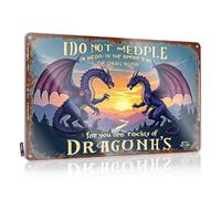 FZFN Stuff For Your Room Two Purple Dragons Facing Each Other With Warning Text Targa in latta Mancave cartelli e decorazione vintage per bar (30 x 40 cm)