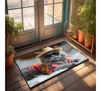 FZFN Tappetino da cucina con gatto che indossa occhiali da sole e cappello, camicia floreale, roba da uomo, in plastica, per esterni, lavabile in lavatrice, tappetino da bagno per soggiorno e camera