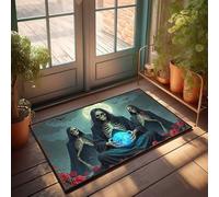 FZFN Tappetino di benvenuto in stile fattoriale con scheletri in mantello che tengono la sfera luminosa contro il cielo illuminato dalla luna, zerbino, accessorio per piscina e bar (50 x 80 cm)