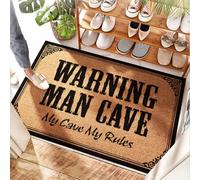 FZFN Tappeto da ingresso con scritta "Welcome Spring", con scritta in inglese "Warning Man Cave My Cave,my Rules", per corridoio/porta in plastica, divertente zerbino per ingresso esterno, porta