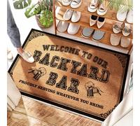 FZFN Tappeto in cocco Welcome Spring Welcome to Our Backyard Bar con orgoglio per servire con orgoglio - sottile ingresso | panchina/piccolo cerchio - divertente tappetino per esterni porta d'ingresso