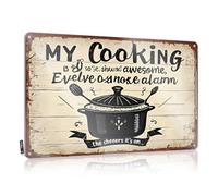 FZFN Targa decorativa per la casa con scritta in lingua inglese "My Cooking Is So Good, Even The Smoke Alarm Cheers!", targa in latta vintage, divertente decorazione per la grotta degli uomini (20 x