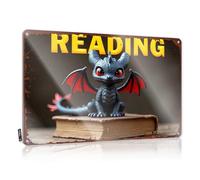 FZFN Targa in latta con scritta in lingua inglese "Dragon Reading Adventure: A Fantasy Tale Unfolded", decorazione per la stanza dei ragazzi, per ragazzi e adolescenti, 30 x 40 cm
