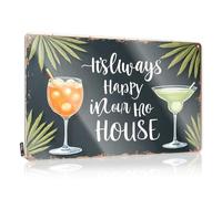 FZFN Targa in latta con scritta "Whisky Signs For Home Bar Always Happy: A Tropical Cocktail Celebration", divertente cartello stradale per porta della grotta (30 x 40 cm)