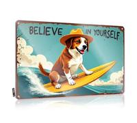 FZFN Targa in latta con scritta "Whisky Signs For Home Bar Believe In Yourself: Surfing Dog", divertente cartello stradale per porta della grotta (20 x 30 cm)
