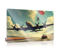 FZFN Targa in latta personalizzata con accessori per il bagno, resistente allo sbiadimento, con scritta "A Parachute Jumper Is Being Pulled By An Airplane While A Car Drives Below For Home Kitchen |